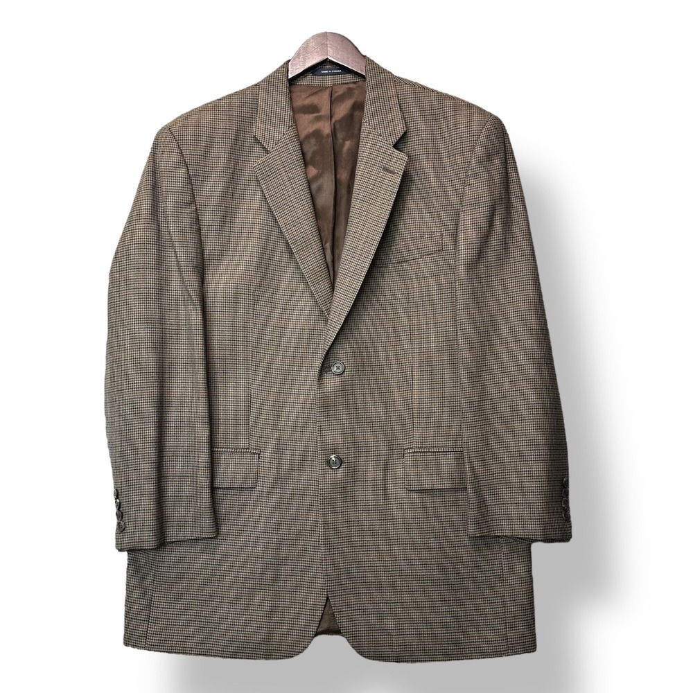 Vintage Ralph Lauren Men Wool Houndstooth Sport Coat 42R‎ Brown Blazer Jacket